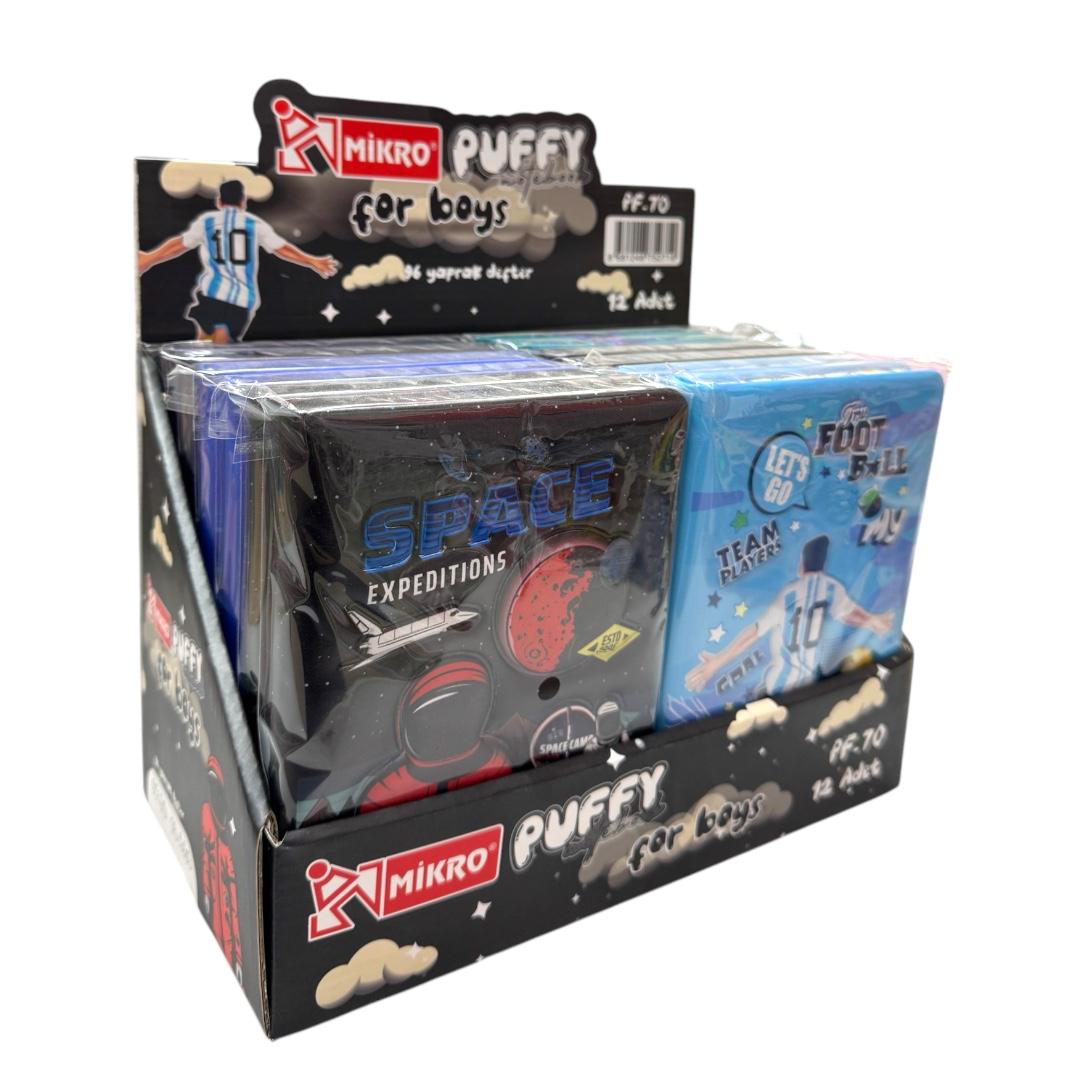 MİKRO PUFFY-70 A-5 3D BASKILI 96 YAPRAK GÜNLÜK HATIRA DEFTERİ 12'Lİ PAKET